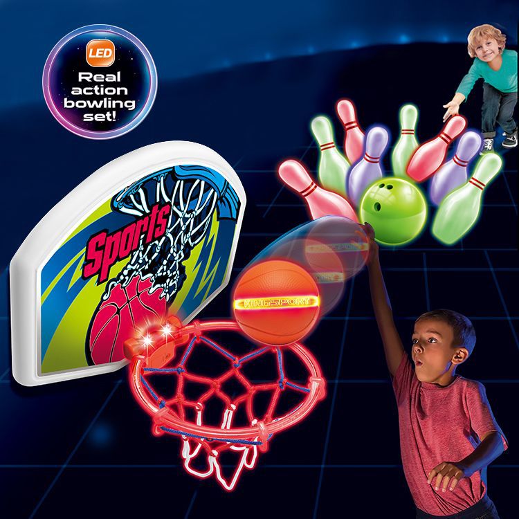 Children's Basketball Hoop Shooting Game with Led Lights, Bowling, Football Sports Toy for Boys, Light-Up Shooting