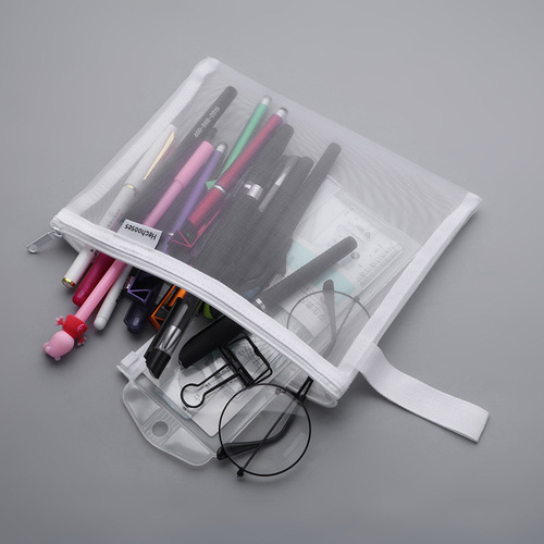 A5 simple transparent mesh document bag data storage bag student exam mesh zipper bag stationery bag wholesale