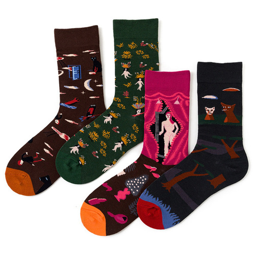 Men's and women's AB version trendy ins fashionable colorful asymmetric versatile couple's new long-tube cotton socks
