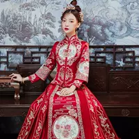 Платье Cheongsam Xindeqi Xiuhe 22 весна, новое женское атласное платье с вышивкой и облачным веером, плиссированное Улучшенная Мода для отдыха, банкета