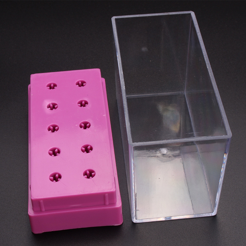 Caja de exhibición vacía de la cabeza de pulido de uñas, caja de almacenamiento de cabeza de pulido de lápiz, caja de exhibición de 10 agujeros de dos colores