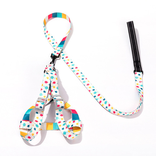 Pet Supplies Dog Harness Dog Leash Three-piece Set Collar Chest Harness Pet Leash Printed Dog Harness
