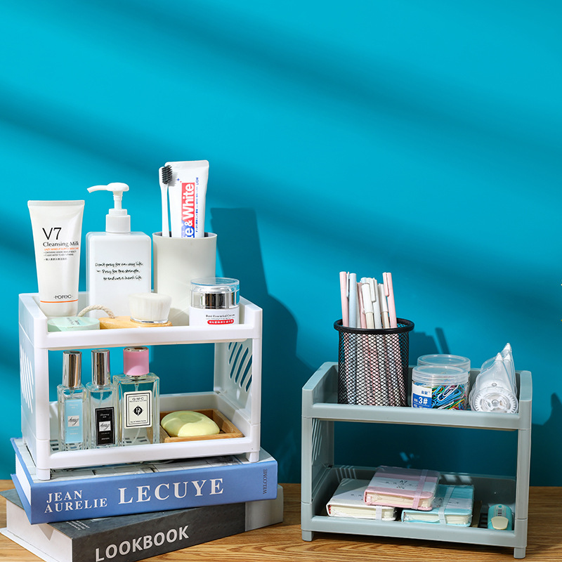Bathroom Double-layer Storage Rack Bathroom Cosmetic Storage Rack Desktop Plastic Storage Rack Kitchen Countertop Finishing Rack