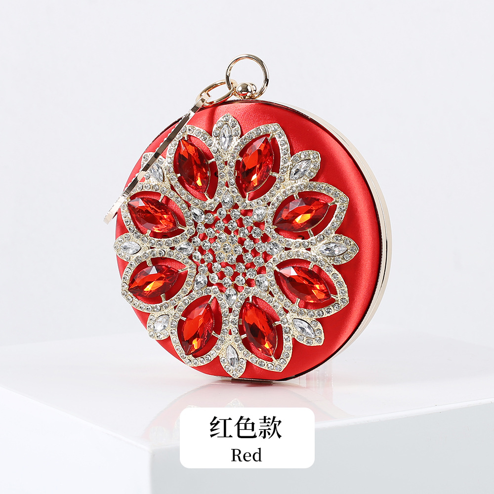 Bolso de noche incrustado en diamantes de moda transfronteriza bolso de mujer vintage de seda bolso redondo crossbody de mano bolso cheongsam rhinestone del todo fósforo para mujer