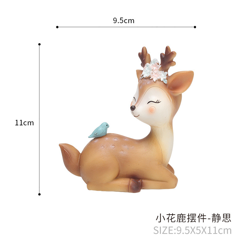 Lindo Sika ciervos coche central de control de resina decorativa decoración creativa de dibujos animados elegante pequeña flor ciervos decoración del hogar al por mayor