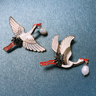 Yaxa sancaqları Crane Brooch Popular Guofeng - pearl-crane-two-piece-set