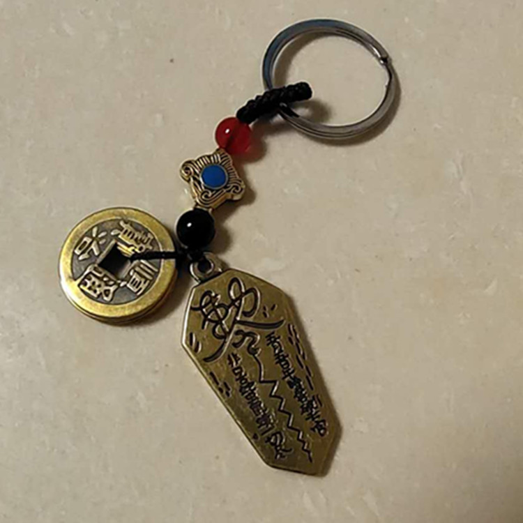 Puesto de venta caliente en lugares escénicos Cinco emperadores dinero latón llavero de coche calabaza de cobre joyería colgante regalo de evento