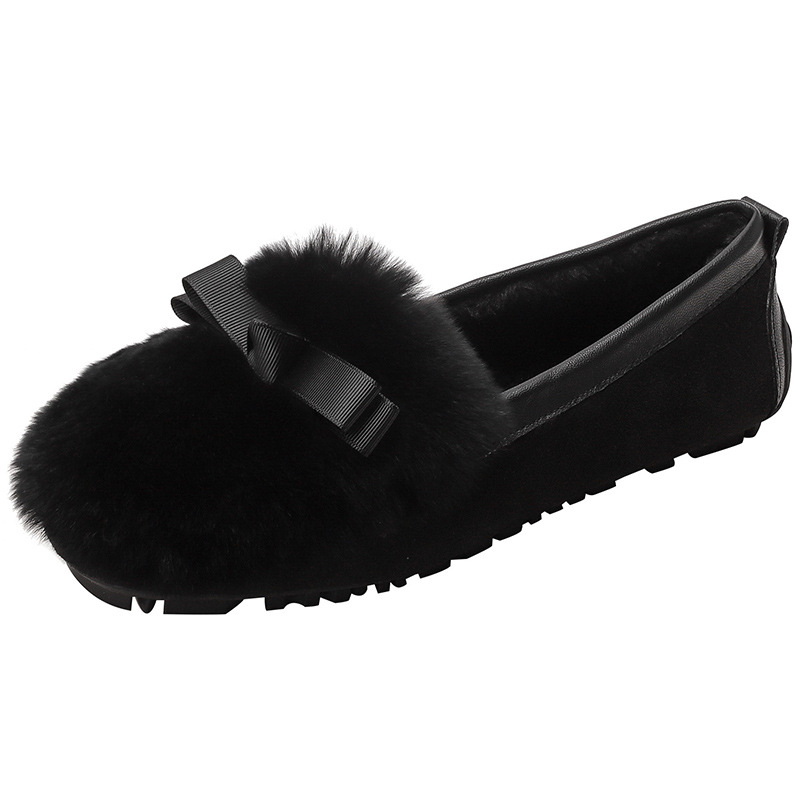TODOS zapatos de piel de conejo Rex 2023 invierno nuevo estilo coreano zapatos planos de una sola capa forrados de lana más tamaño zapatos de piel desgaste exterior 41-43