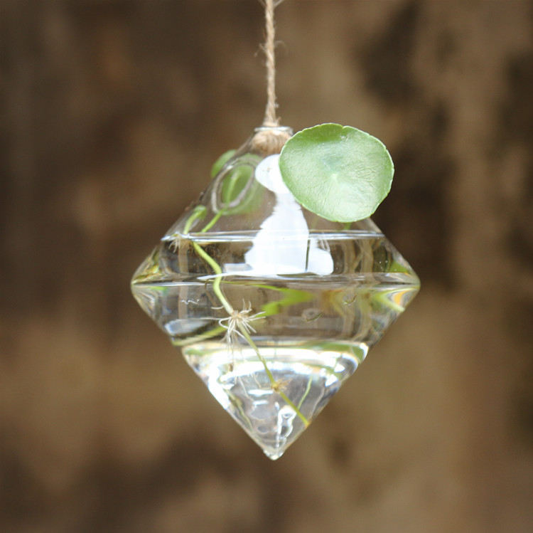 Florero colgante de vidrio transparente geométrico moda hidropónico pequeña botella colgante decoración del hogar botella colgante de pared