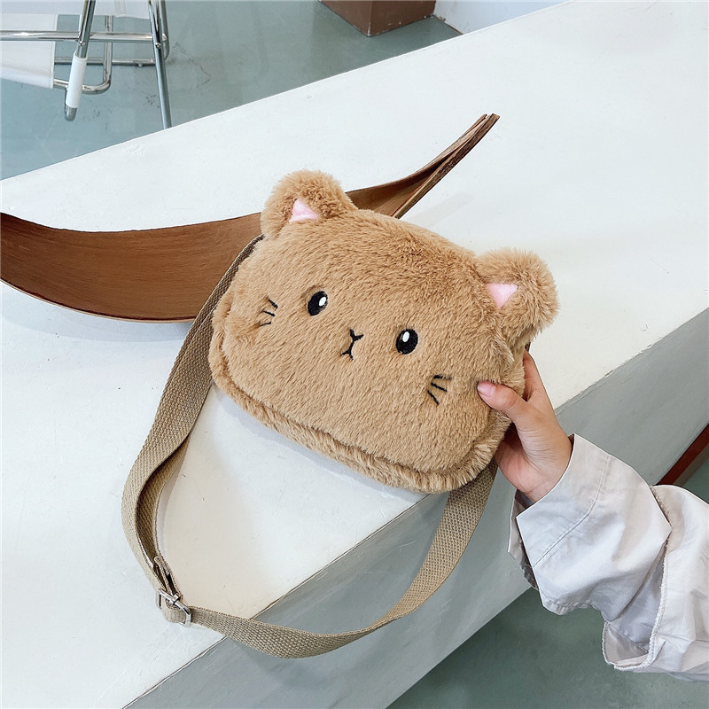 Nueva felpa de dibujos animados niños bolsa de regalo 2020 estilo coreano moderno lindo gatito moneda monedero niñas hombro Messenger Bag