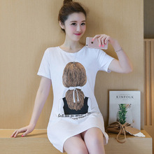2025夏季新款女装韩版连衣裙印花女中长款短袖t恤女学生上衣打底