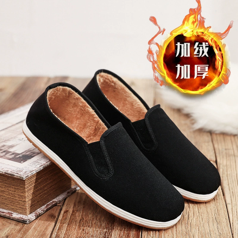 Хлопковая обувь Осенне-зимняя обувь для пап Ботинки из утолщенного хлопка для среднего и пожилого возраста Теплая повседневная мужская обувь на флисовой подкладке Old Beijing Тканевая обувь для мужчин