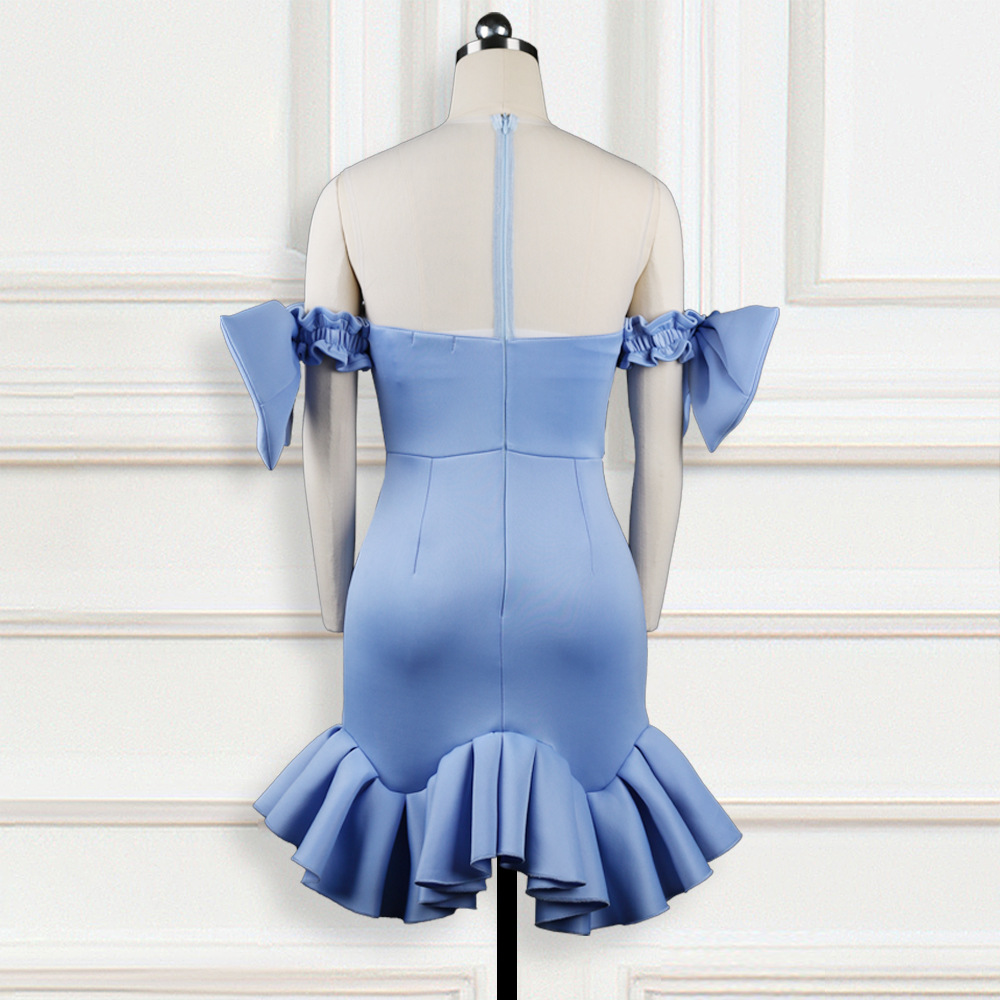 Spliced See-Through Mesh Beaded Bow Hip Skirt Party Plus Size Women's Dress Party Dress