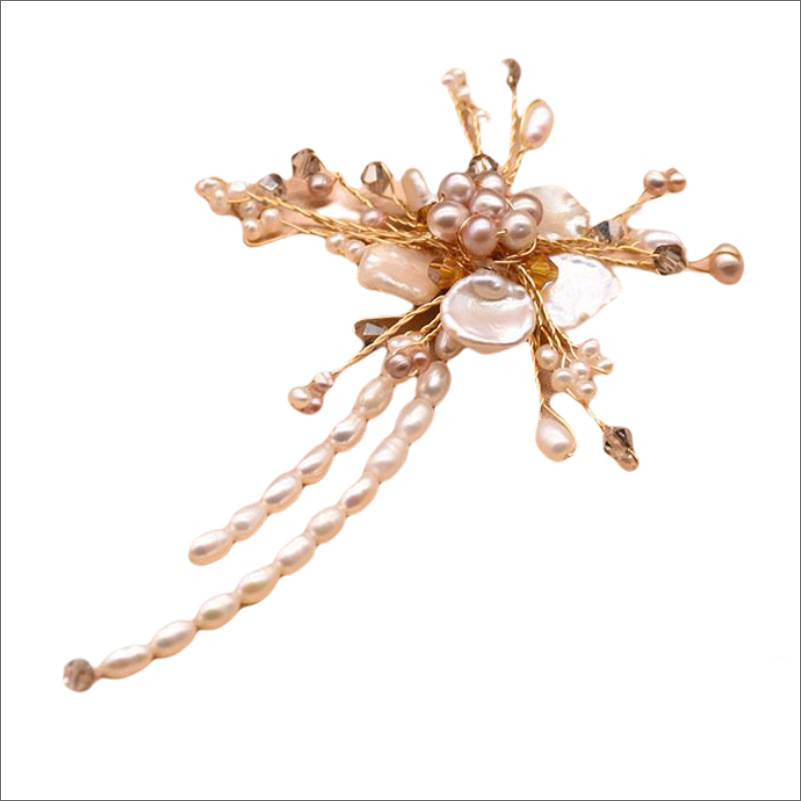 Broche de perlas nicho de alta gama barroco perla de agua dulce flor ramillete vintage joyería hecha a mano al por mayor natural image 6
