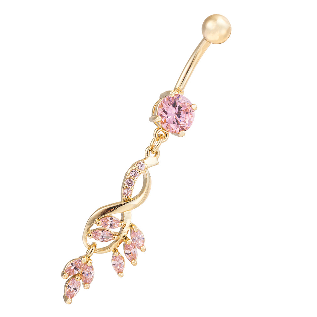 Belly Button Ring With Floral Diamond Stud Piercing Jewelry_voghion.com