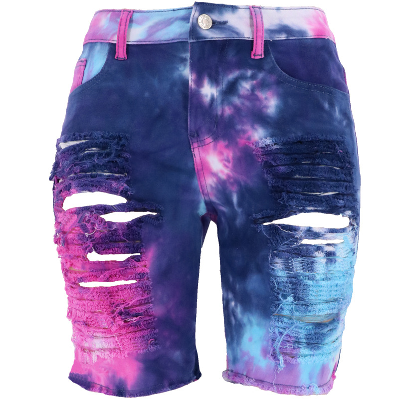 FUENTE fabricantes en stock al por mayor de Europa y América Amazon verano en línea celebridad de las mujeres de cintura alta tie-dyed ripped Denim medio Pantalones
