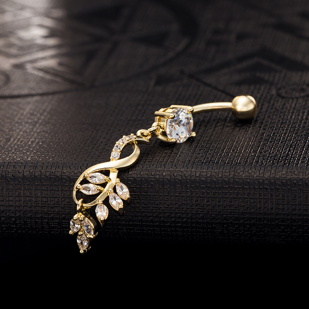 Belly Button Ring With Floral Diamond Stud Piercing Jewelry_voghion.com