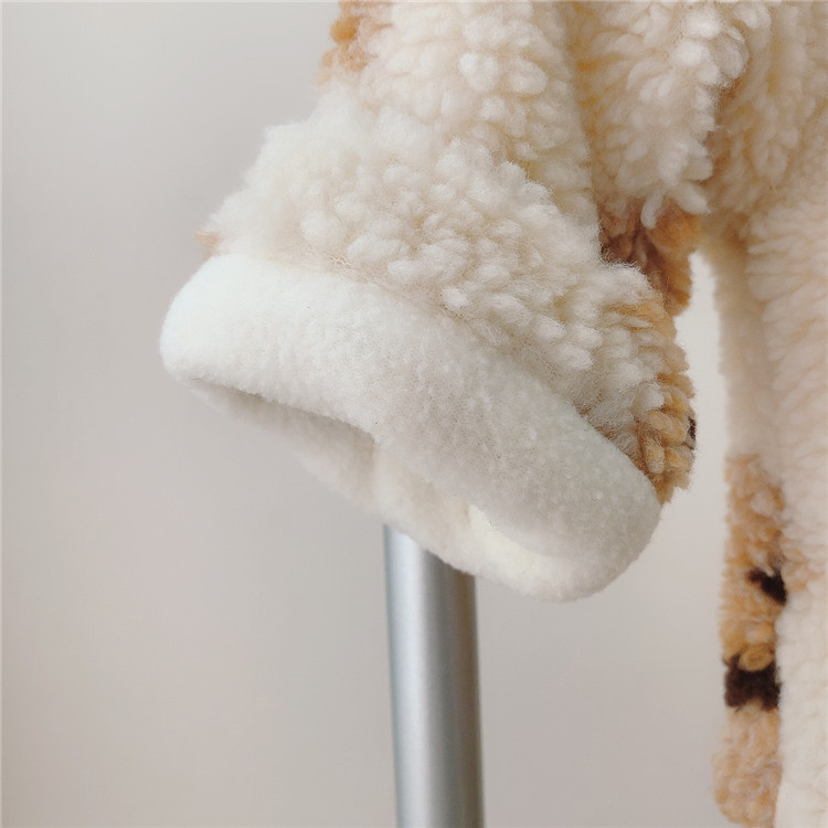 Ropa de invierno para Bebés Ropa de estilo coreano para niños bebé oso cabeza abrigo bebé niña forrado de lana cálida capa superior de dibujos animados