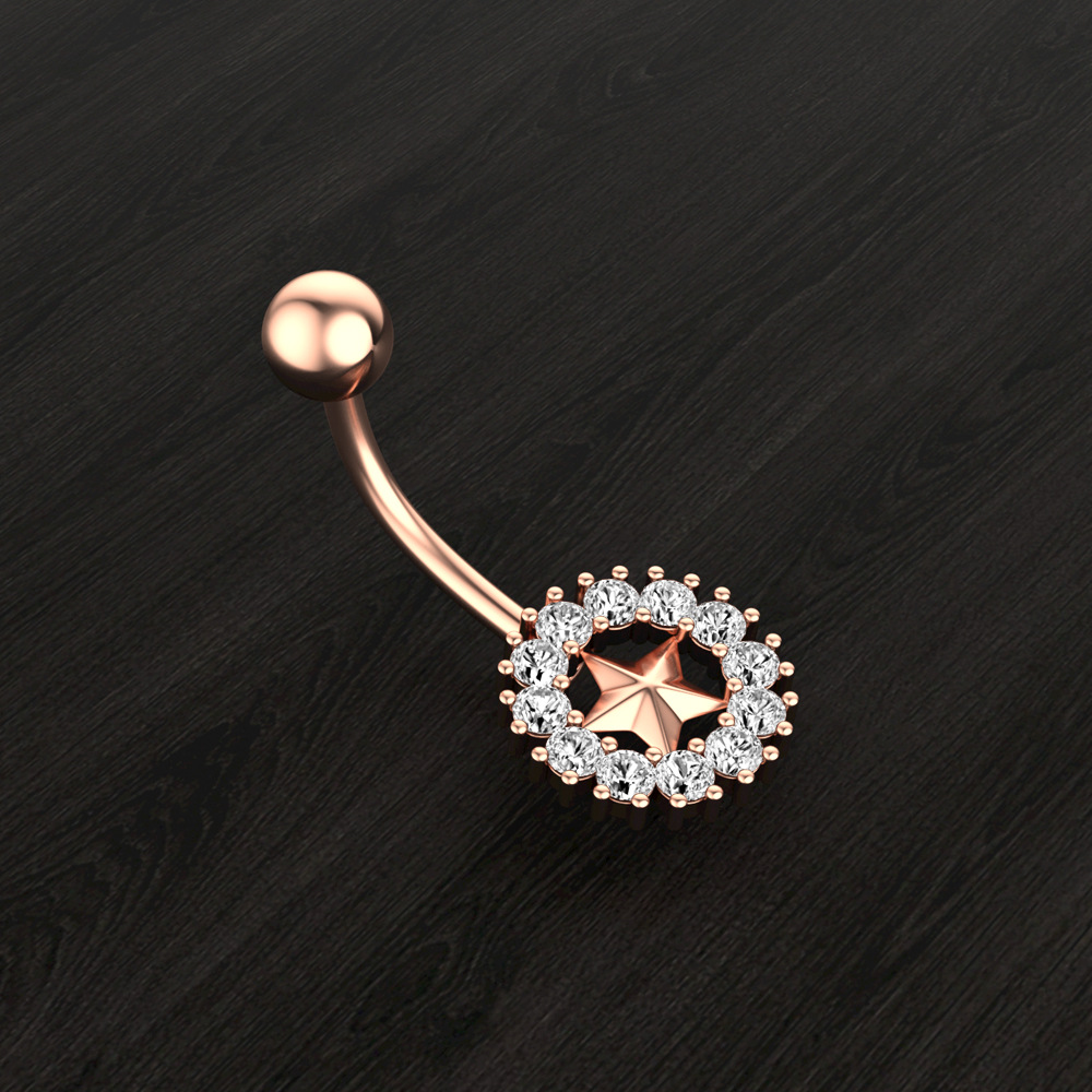 Piercing nombril avec étoile à cinq branches et zircon rond_voghion.com
