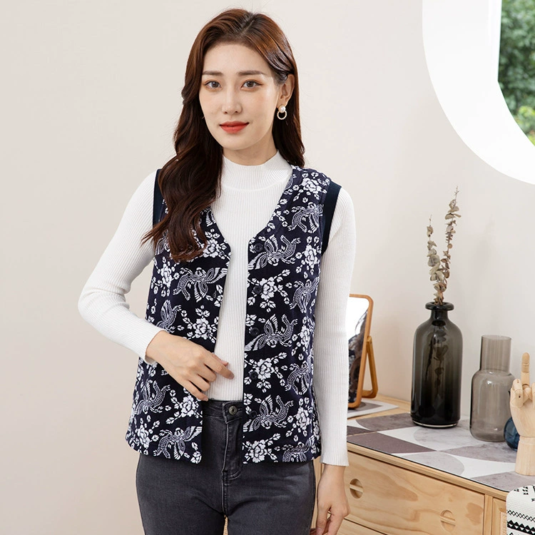 Поставка Чжэцзян Tongxiang 6221 хлопок женщин жилет осень новый кардиган печатных жилет