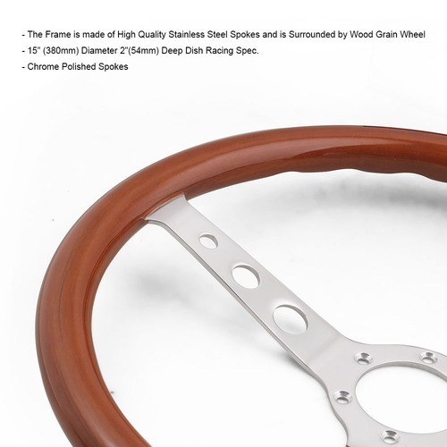 Car modification 15-inch 380MM solid wood steering wheel 6-hole peach wood vintage steering wheel electroplated bracket