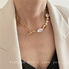 Retro necklace from pearl, chain, European style, Korean style