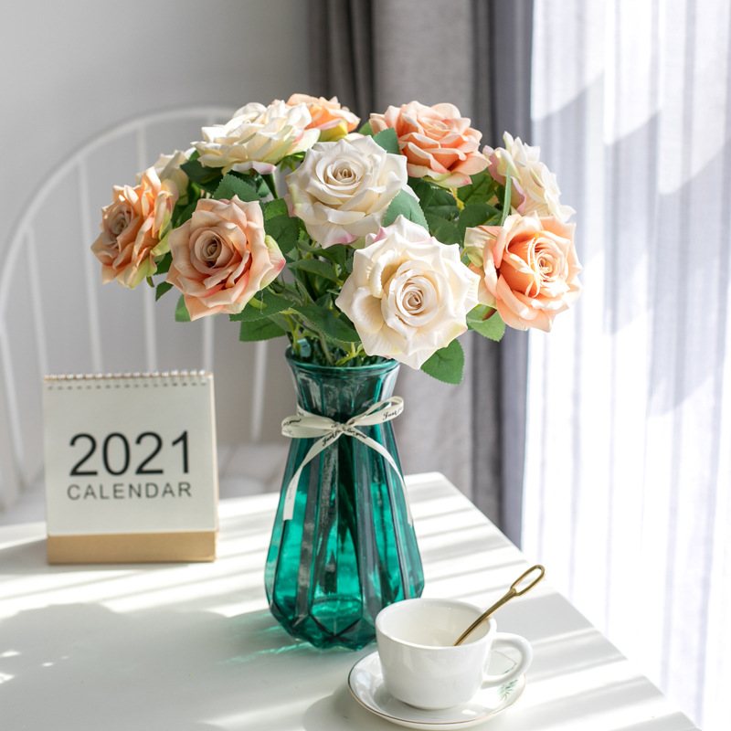 Nordic ins simulato rosa singolo fiore di seta fiore artificiale decorazione matrimonio bouquet regalo di San Valentino fiore simulato_voghion.com