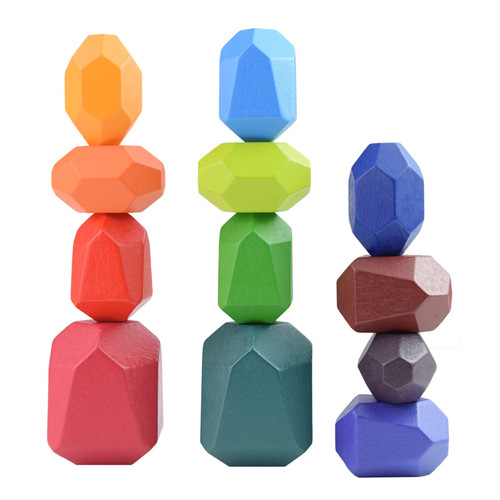 Amazon Wooden Rainbow Stacking Stone Building Blocks Children's Building Jenga Puzzle Color Cognition Enlightenment Toys Wholesale
