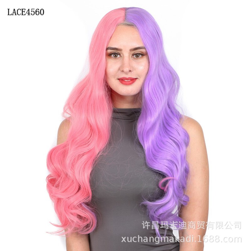 Witch Wig Cross-Border E-Commerce Best-Selling Black and White Color Matching Wig Long Curly Hair t Lace Wig Can Be Shipped in One Piece