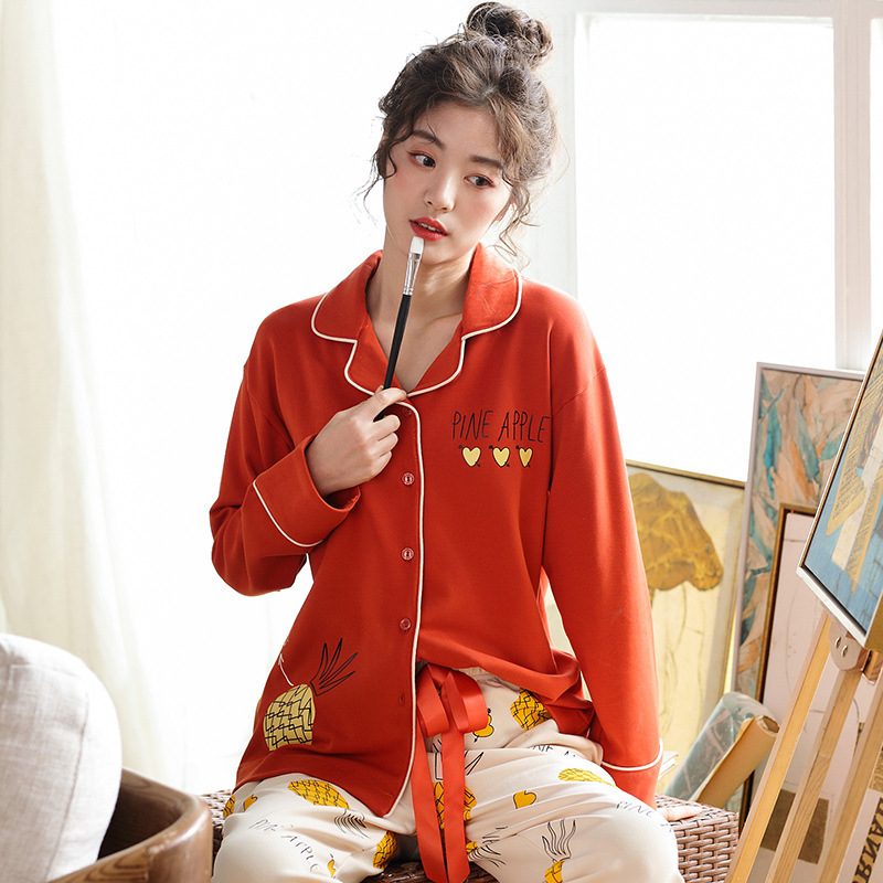 100 Pure Cotton Pajamas Women's Spring and Autumn Long Sleeve Korean Style Cardigan Sweet Cute Suit Postpartum Home Clothes Winter