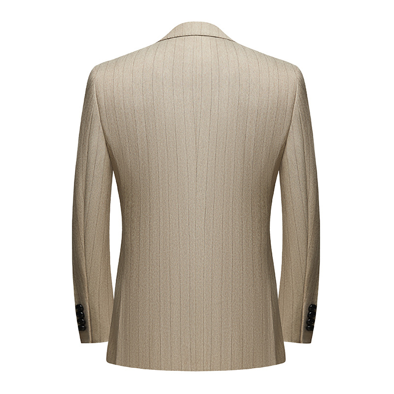 Men's Clothing slim striped light brown casual suit three piece suit men suit_voghion.com