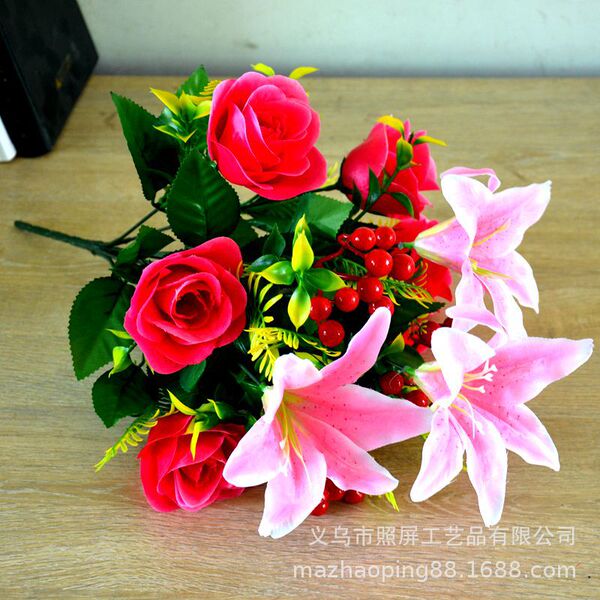 Wedding plastic silk flower festival decoration 12-head rose lily…