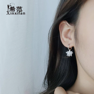 S925纯银耳钉女韩国甜美水晶冰花耳环气质雪花耳坠秋冬新款圣诞节