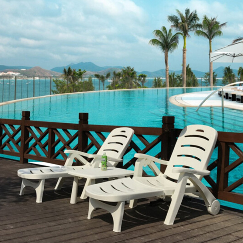 Plástico al aire libre playa reclinable Hotel Villa patio escénico piscina al aire libre silla plegable mesa de café fábrica al por mayor