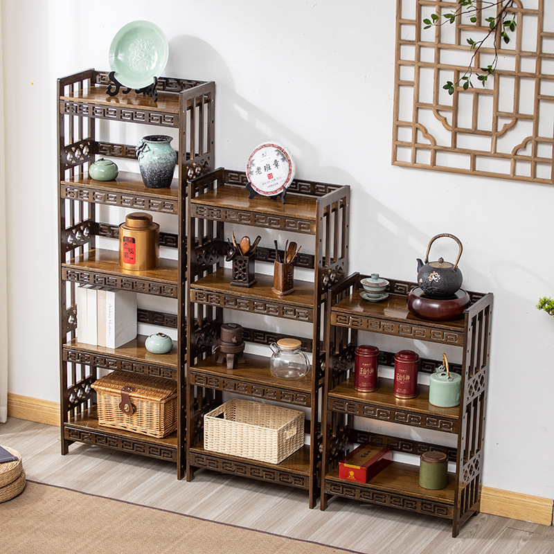 Nuevo estilo chino piso multi-capa estante sala de estar estantería antigua cocina ajustable estante decorativo estante de exhibición