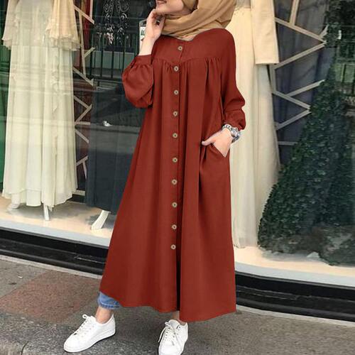 Autumn casual cardigan, Muslim women's clothing, long-sleeved, stand-collar, big-swing dress, wholesale