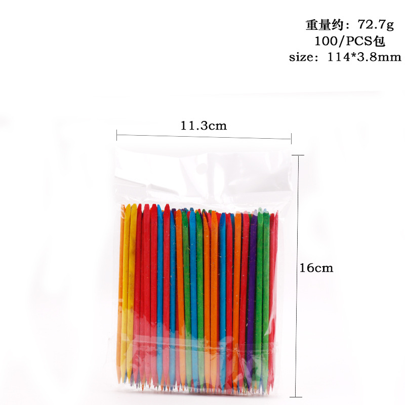 Herramientas de uñas al por mayor palo de naranja palo de madera piel muerta empuje 11,4 cm de doble cabeza de naranja palo 100 embolsado taladro palo