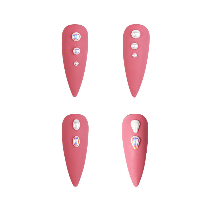 Popular celebridad en línea de fondo plano AB perla color mágico tamaño blanco semicírculo oval gota de agua de uñas de perlas joyería etiqueta engomada del clavo