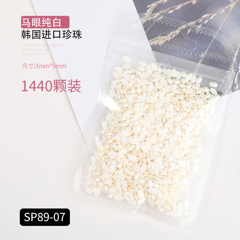 Popular celebridad en línea de fondo plano AB perla color mágico tamaño blanco semicírculo oval gota de agua de uñas de perlas joyería etiqueta engomada del clavo