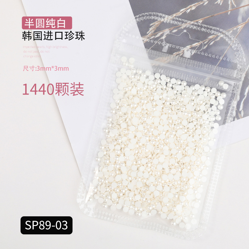 Popular celebridad en línea de fondo plano AB perla color mágico tamaño blanco semicírculo oval gota de agua de uñas de perlas joyería etiqueta engomada del clavo