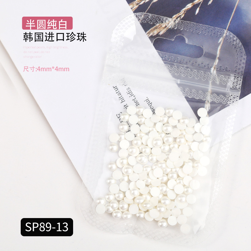 Popular celebridad en línea de fondo plano AB perla color mágico tamaño blanco semicírculo oval gota de agua de uñas de perlas joyería etiqueta engomada del clavo