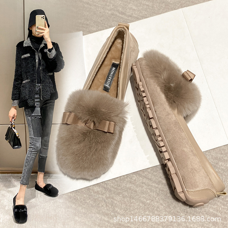 TODOS zapatos de piel de conejo Rex 2023 invierno nuevo estilo coreano zapatos planos de una sola capa forrados de lana más tamaño zapatos de piel desgaste exterior 41-43