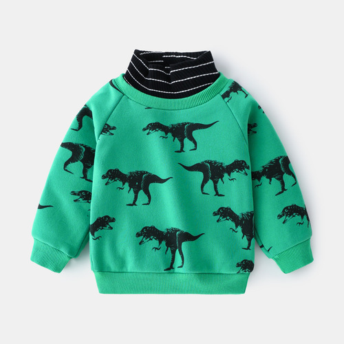 Cartoon-style autumn and winter long-sleeved children's clothing for boys, padded high-neck hoodie, casual trendy fashion, not a hooded t-shirt
