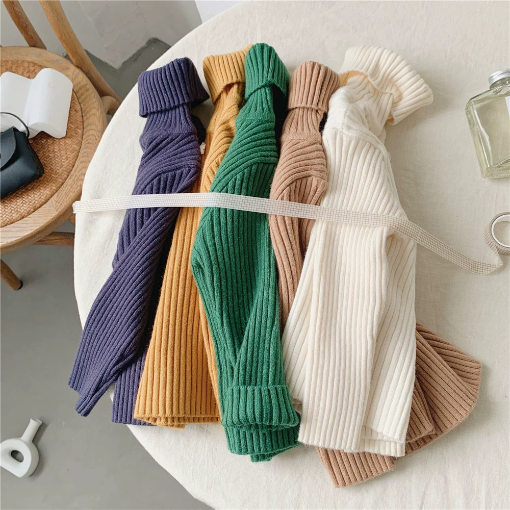 Детский свитер, осень/зима 2023, новый трикотаж для девочек с капюшоном, утепленный базовый свитер с высоким воротником для малышей и маленьких детей.