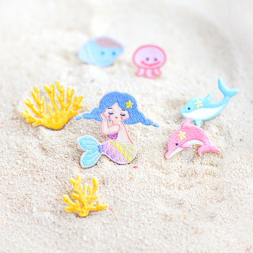 Coral Mermaid Dolphin Shell Embroidery Sticker Switch Sticker Mobile Phone Case Tablet Decoration DIY Clothes Wholesale
