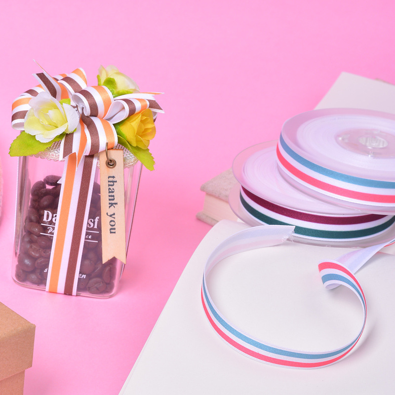 Yao Ming cinta de algodón de poliéster cinta a rayas DIY accesorios para el cabello material rojo, blanco y azul cinta de tres colores ropa accesorios textiles