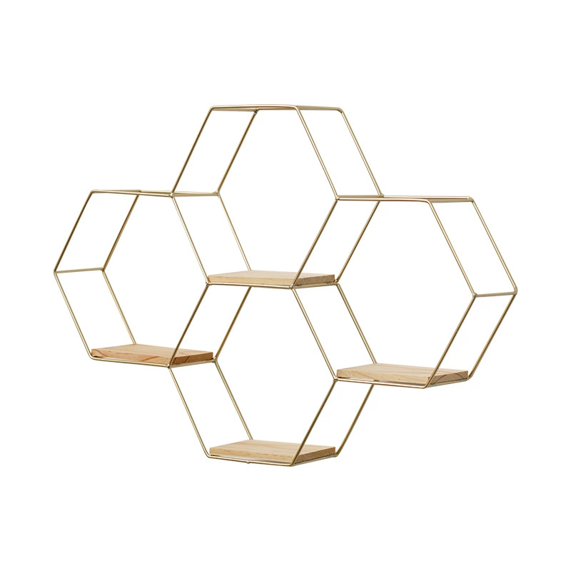Wall storage rack hexagonal, no‑punch metal hanging shelves, modular single & multi‑unit combinations