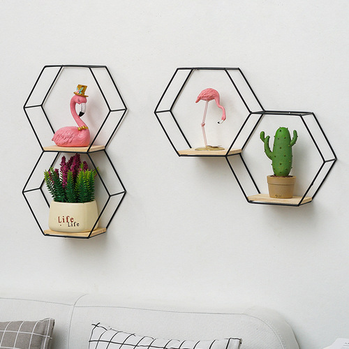 Nordic ins style wall storage rack living room room wall hanging creative wall hexagonal combination storage rack