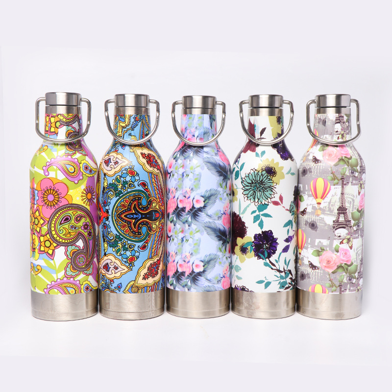 Venta caliente 304 taza de vacío de acero inoxidable arte espíritu empresarial impresión conveniente taza de vacío deportes taza al aire libre con mango