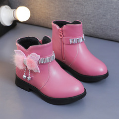 Children and girls mid-calf warm leather boots baby bow cute cotton shoes plus velvet winter new student cotton boots